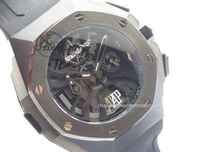 Royal Oak Concept Chrono PVD Black Skeleton Dial On Black Rubber Strap Jap Quartz Sporty 5067