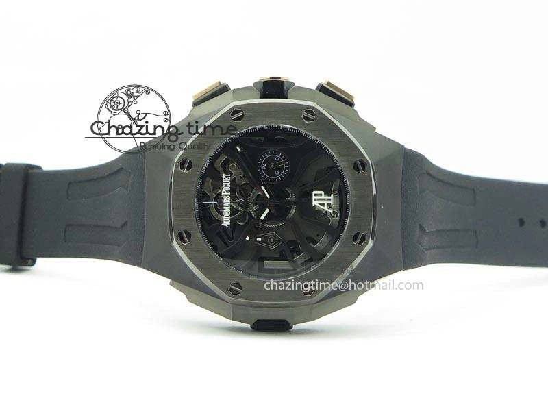Royal Oak Concept Chrono PVD Black Skeleton Dial On Black Rubber Strap Jap Quartz Sporty 5067