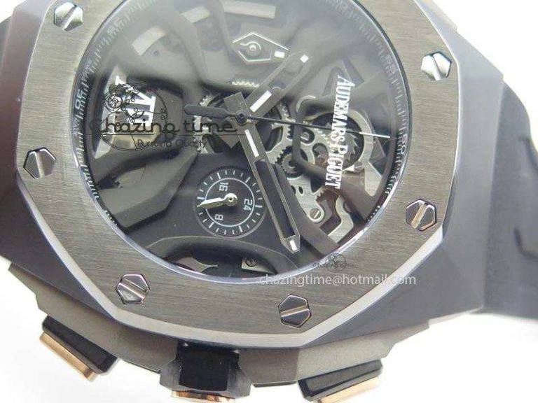 Royal Oak Concept Chrono PVD Black Skeleton Dial On Black Rubber Strap Jap Quartz Sporty 5067