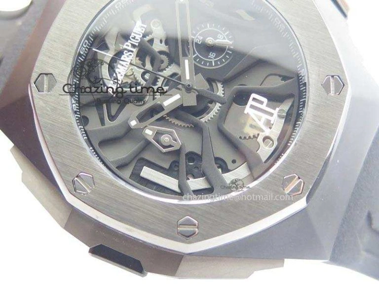 Royal Oak Concept Chrono PVD Black Skeleton Dial On Black Rubber Strap Jap Quartz Sporty 5067