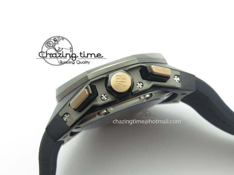 Royal Oak Concept Chrono PVD Black Skeleton Dial On Black Rubber Strap Jap Quartz Sporty 5067