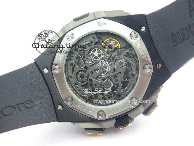 Royal Oak Concept Chrono PVD Black Skeleton Dial On Black Rubber Strap Jap Quartz Sporty 5067