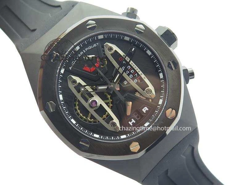 SmartChoice Royal Oak Concept PVD Black Silver Dial On Black Rubber Strap Jap Quartz 5045