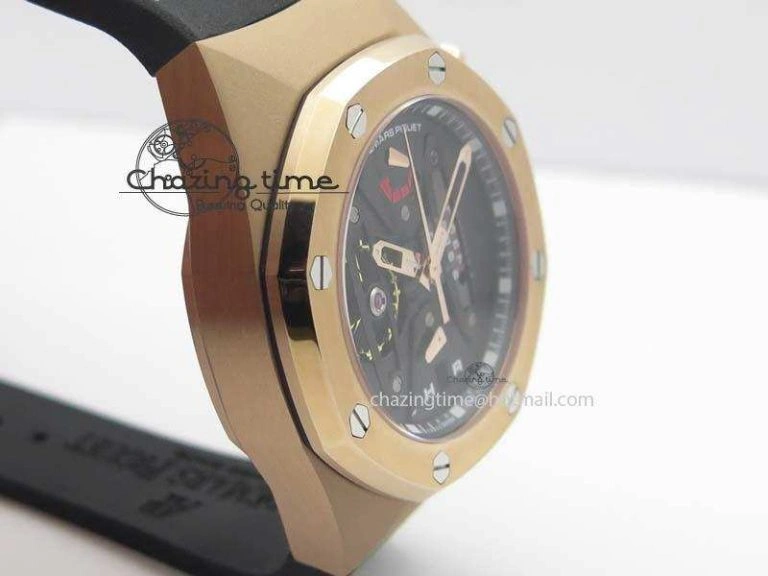Trendsetting Royal Oak Concept RG Black Black Dial On Black Rubber Strap Jap Quartz 5048