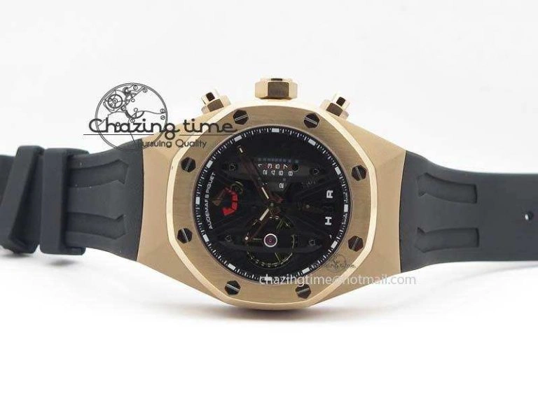 Trendsetting Royal Oak Concept RG Black Black Dial On Black Rubber Strap Jap Quartz 5048