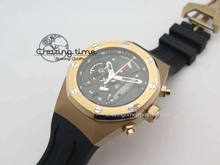 Trendsetting Royal Oak Concept RG Black Black Dial On Black Rubber Strap Jap Quartz 5048