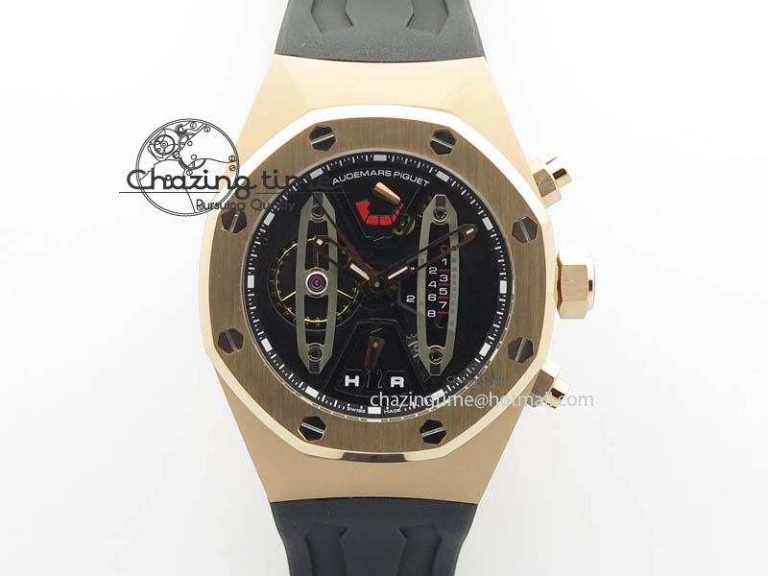 Royal Oak Concept RG Black Silver Dial On Black Rubber Strap Jap Quartz UrbanStyle 5046