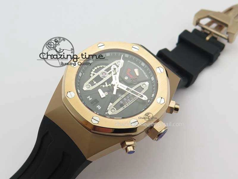 Royal Oak Concept RG Black Silver Dial On Black Rubber Strap Jap Quartz UrbanStyle 5046