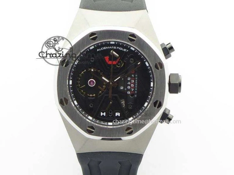 OdorResistant Royal Oak Concept SS Black Dial Black Pushers On Black Rubber Strap Jap Quartz 5049