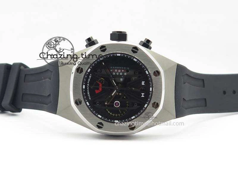 OdorResistant Royal Oak Concept SS Black Dial Black Pushers On Black Rubber Strap Jap Quartz 5049