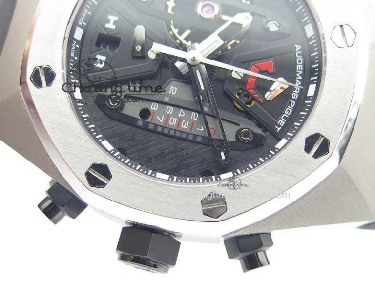OdorResistant Royal Oak Concept SS Black Dial Black Pushers On Black Rubber Strap Jap Quartz 5049