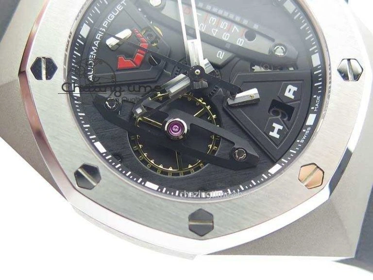OdorResistant Royal Oak Concept SS Black Dial Black Pushers On Black Rubber Strap Jap Quartz 5049