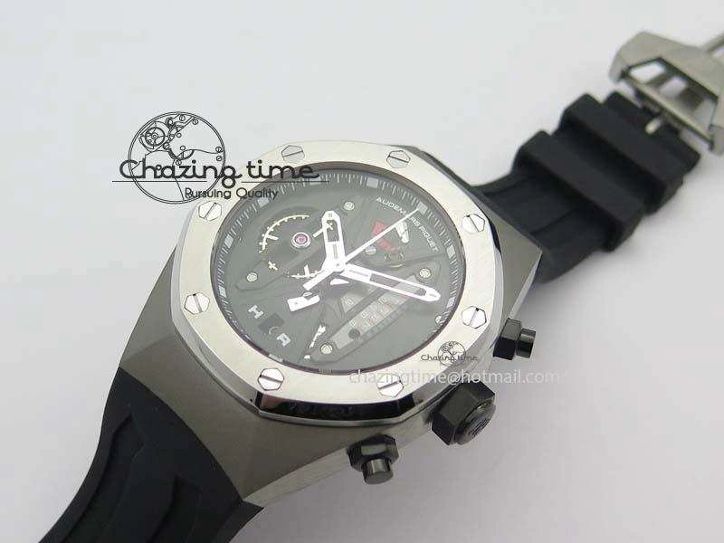 OdorResistant Royal Oak Concept SS Black Dial Black Pushers On Black Rubber Strap Jap Quartz 5049