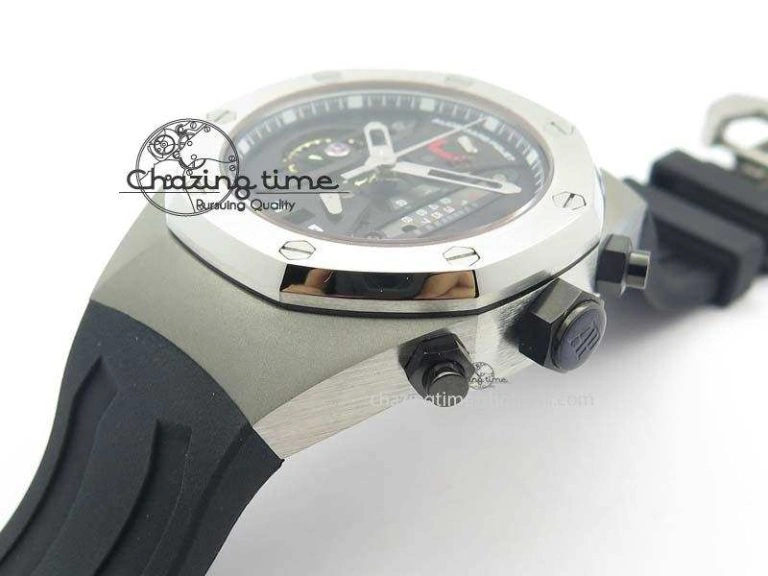 OdorResistant Royal Oak Concept SS Black Dial Black Pushers On Black Rubber Strap Jap Quartz 5049