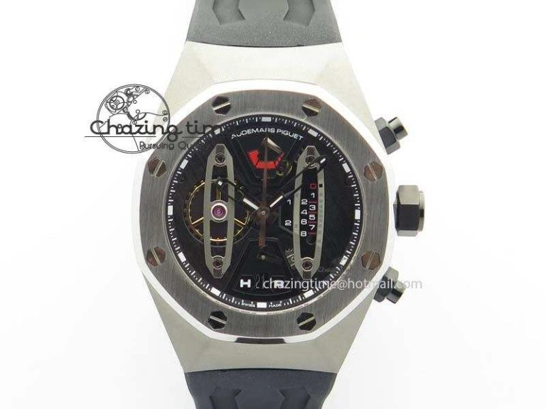 Royal Oak Concept SS Black Silver Dial Black Pushers On Black Rubber Strap Jap Quartz HighQuality 5047
