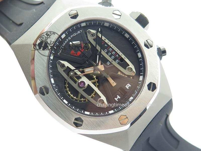 Royal Oak Concept SS Black Silver Dial Black Pushers On Black Rubber Strap Jap Quartz HighQuality 5047