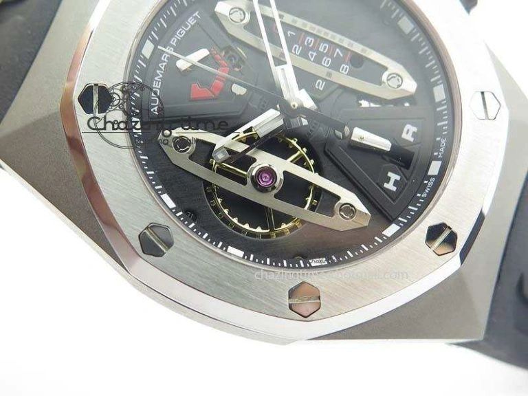 Royal Oak Concept SS Black Silver Dial Black Pushers On Black Rubber Strap Jap Quartz HighQuality 5047