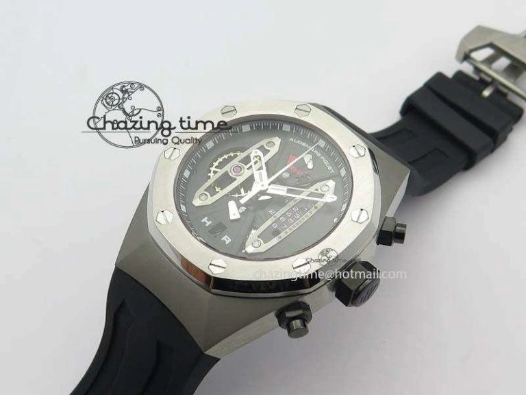 Royal Oak Concept SS Black Silver Dial Black Pushers On Black Rubber Strap Jap Quartz HighQuality 5047