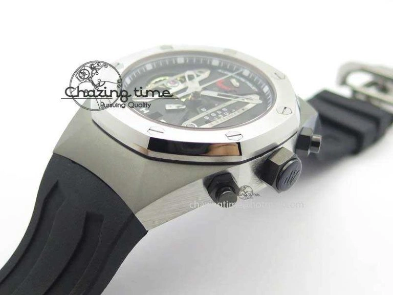 Royal Oak Concept SS Black Silver Dial Black Pushers On Black Rubber Strap Jap Quartz HighQuality 5047