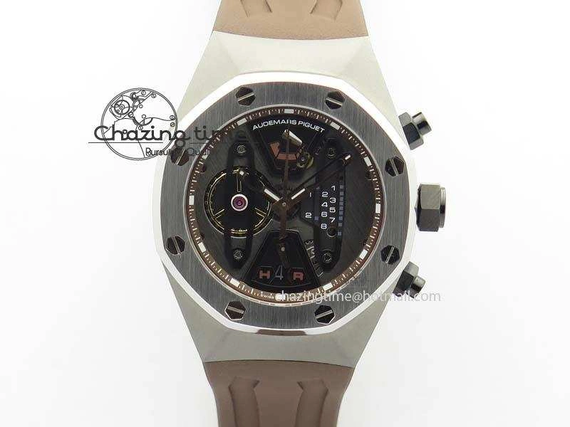 Bright Royal Oak Concept SS Black Silver Dial Brown Inner Bezel On Rubber Strap Jap Quartz 5051
