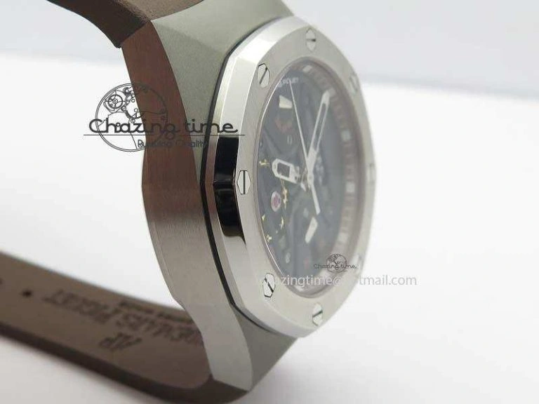 Bright Royal Oak Concept SS Black Silver Dial Brown Inner Bezel On Rubber Strap Jap Quartz 5051