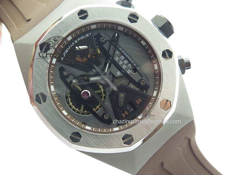 Bright Royal Oak Concept SS Black Silver Dial Brown Inner Bezel On Rubber Strap Jap Quartz 5051
