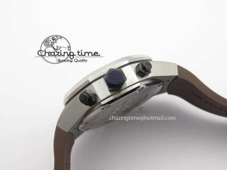 Bright Royal Oak Concept SS Black Silver Dial Brown Inner Bezel On Rubber Strap Jap Quartz 5051
