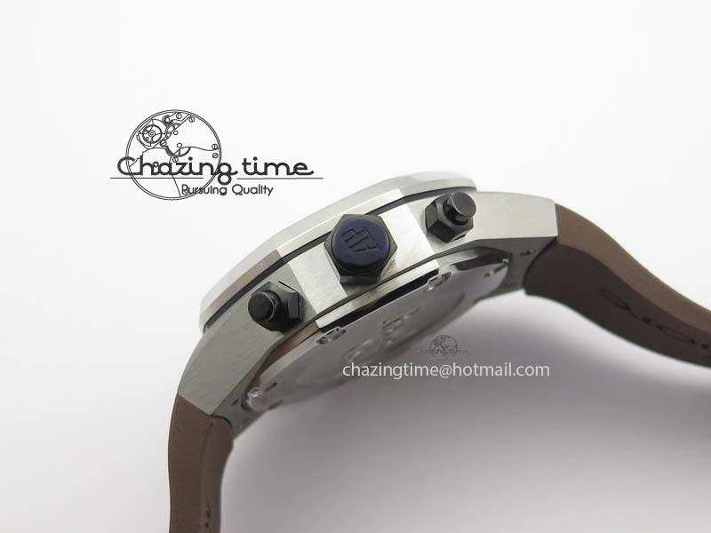 Bright Royal Oak Concept SS Black Silver Dial Brown Inner Bezel On Rubber Strap Jap Quartz 5051