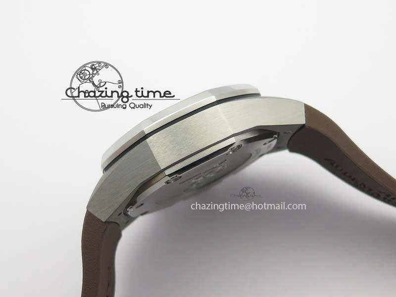 Bright Royal Oak Concept SS Black Silver Dial Brown Inner Bezel On Rubber Strap Jap Quartz 5051