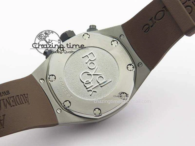 Bright Royal Oak Concept SS Black Silver Dial Brown Inner Bezel On Rubber Strap Jap Quartz 5051