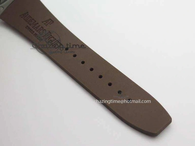 Bright Royal Oak Concept SS Black Silver Dial Brown Inner Bezel On Rubber Strap Jap Quartz 5051