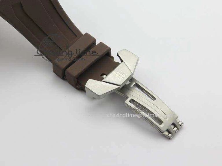 Bright Royal Oak Concept SS Black Silver Dial Brown Inner Bezel On Rubber Strap Jap Quartz 5051