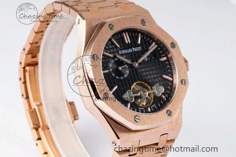 Soft Royal Oak Fake Tourbillon RG ABF Black Dial on RG Bracelet A23J (Erotic) 4762