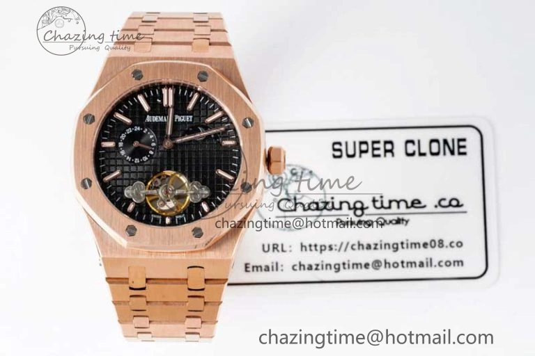 Soft Royal Oak Fake Tourbillon RG ABF Black Dial on RG Bracelet A23J (Erotic) 4762