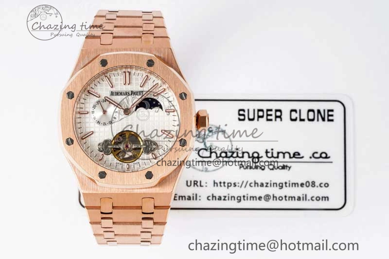 FreshLook Royal Oak Fake Tourbillon RG ABF White Dial on RG Bracelet A23J (Erotic) 4756