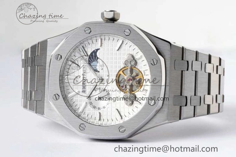 Royal Oak Fake Tourbillon SS ABF White Dial on SS Bracelet A23J (Erotic) Thermal 4763