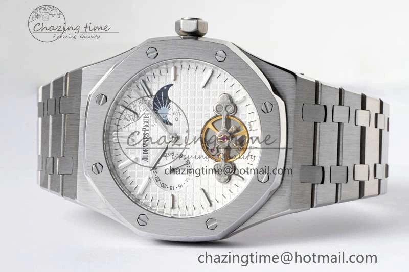 Royal Oak Fake Tourbillon SS ABF White Dial on SS Bracelet A23J (Erotic) Thermal 4763