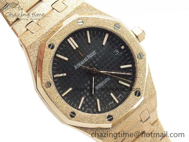 Royal Oak Jumbo 15454 RG Frosted 37mm JHF Best Edition Black Dial On RG Bracelet A QuickDry 4976