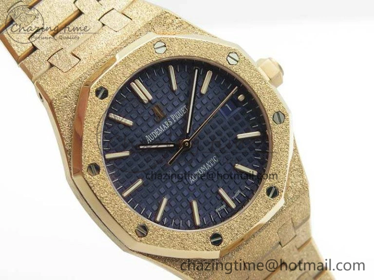 Compact Royal Oak Jumbo 15454 RG Frosted 37mm JHF Best Edition Blue Dial On RG Bracelet A 4979