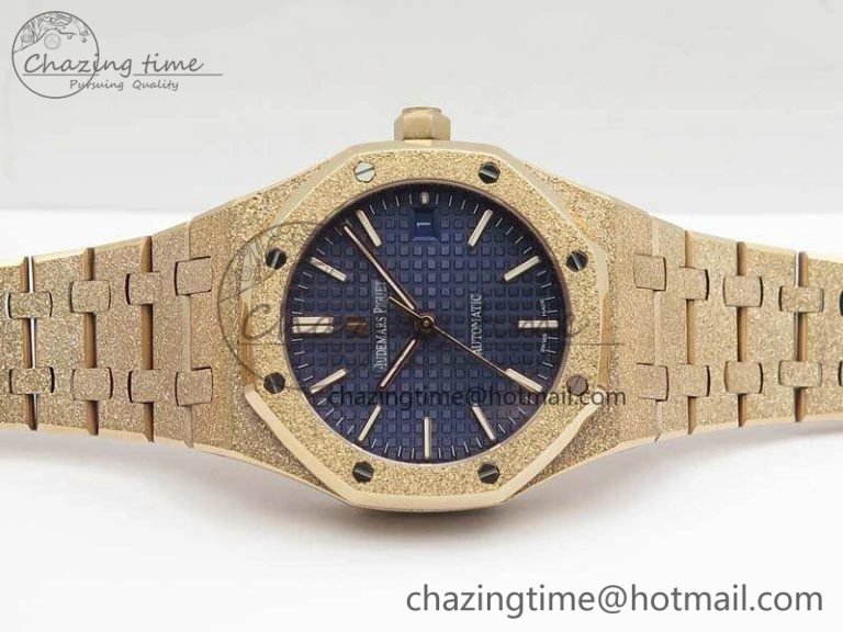 Compact Royal Oak Jumbo 15454 RG Frosted 37mm JHF Best Edition Blue Dial On RG Bracelet A 4979