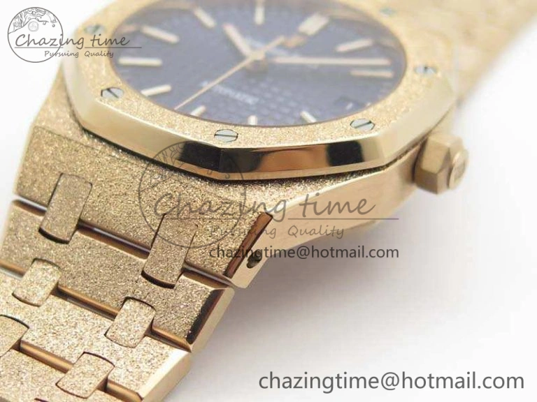Compact Royal Oak Jumbo 15454 RG Frosted 37mm JHF Best Edition Blue Dial On RG Bracelet A 4979