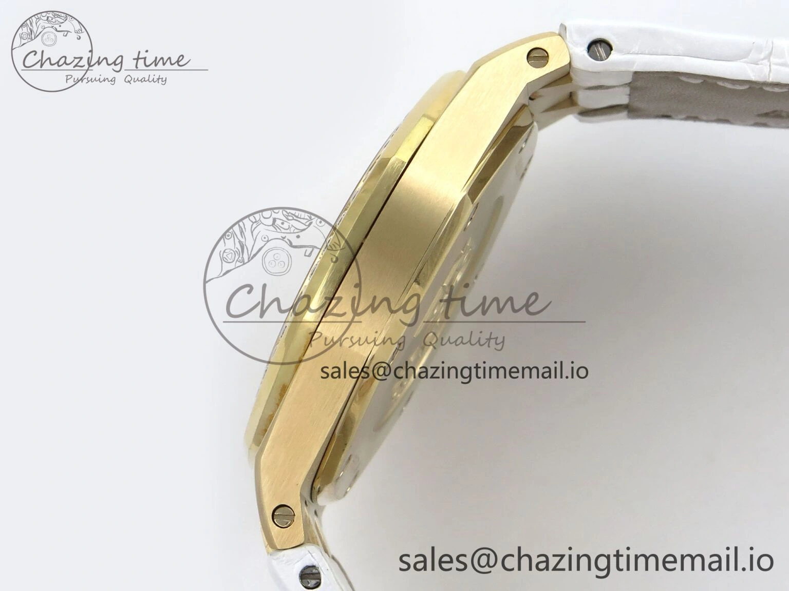 Royal Oak Ladies 33mm YG DRF Best Edition MOP Dial Diamonds Bezel on White Rubber Strap ETA Quartz OdorResistant 4392
