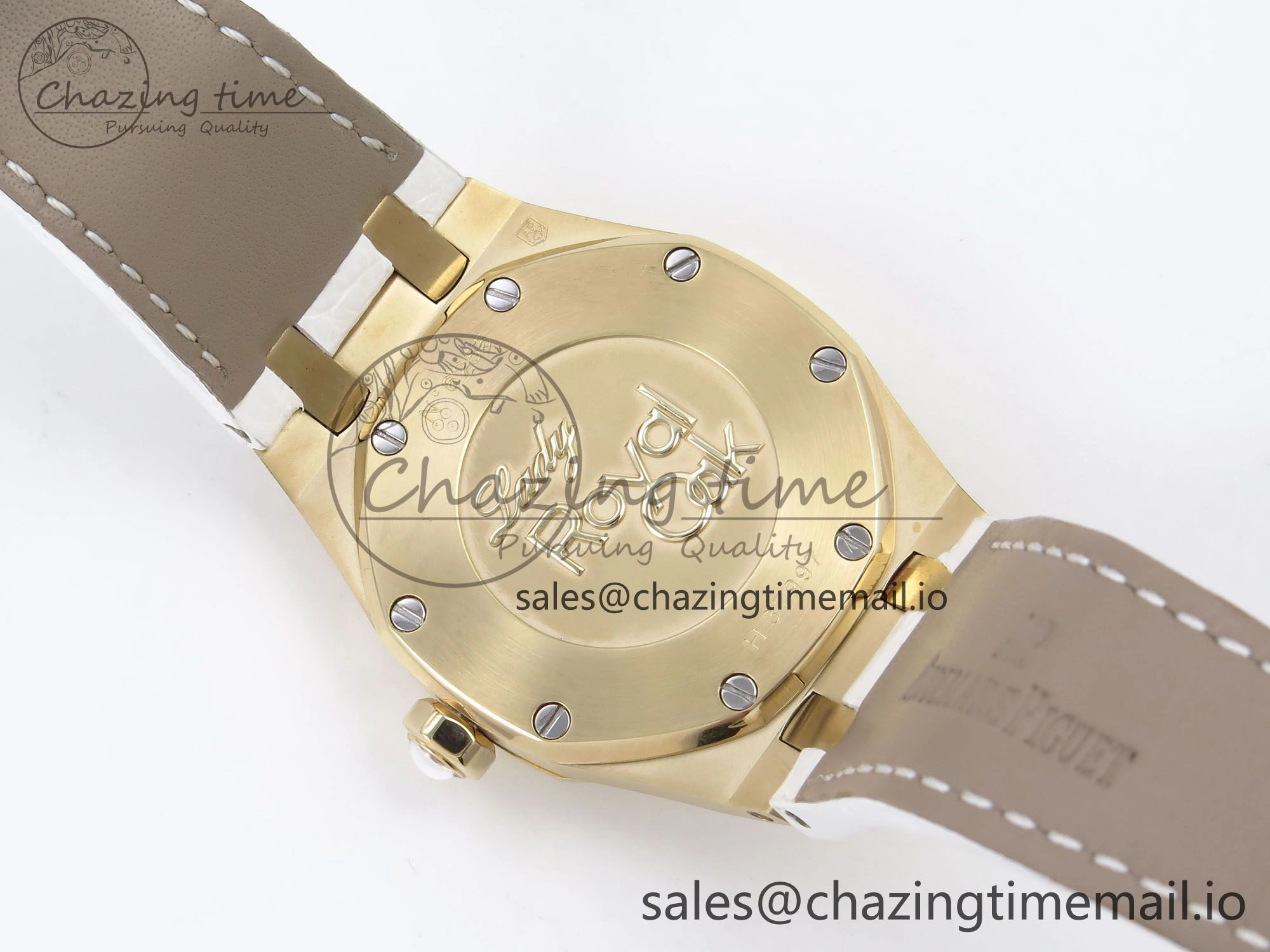 Royal Oak Ladies 33mm YG DRF Best Edition MOP Dial Diamonds Bezel on White Rubber Strap ETA Quartz OdorResistant 4392