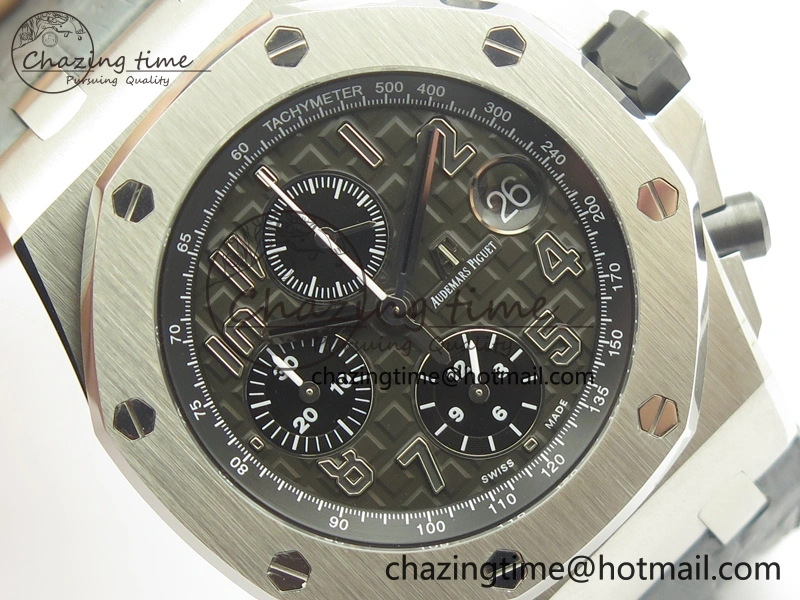 Lightweight Royal Oak Offshore 2014 Gray Theme JF On Gray Leather Strap A3126 V2 w Cyclops And DW Mod (Free Rubber Strap) 4951