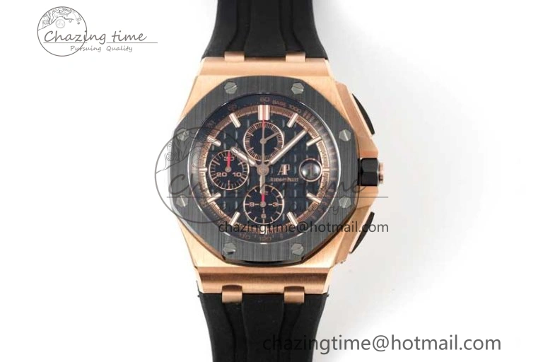 Timeless Royal Oak Offshore 2017 44mm RG Black Ceramic Bezel APF 1:1 Best Edition on Rubber Strap A 4774