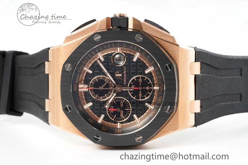 Timeless Royal Oak Offshore 2017 44mm RG Black Ceramic Bezel APF 1:1 Best Edition on Rubber Strap A 4774