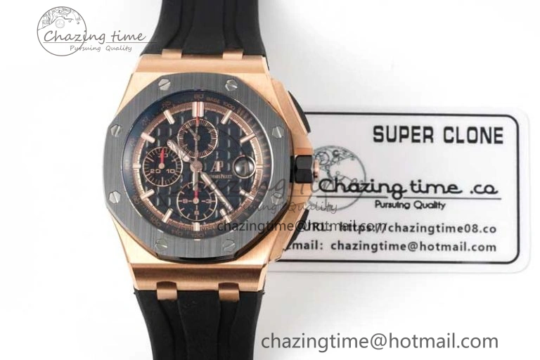 Timeless Royal Oak Offshore 2017 44mm RG Black Ceramic Bezel APF 1:1 Best Edition on Rubber Strap A 4774