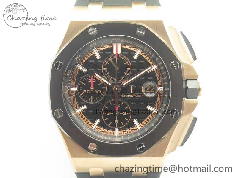 Royal Oak Offshore 2017 44mm RG Black Ceramic Bezel JF 1:1 Best Edition A3126 V2 w  Cyclops And DW Mod Durable 4957