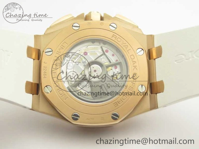 Classic Royal Oak Offshore 2017 44mm RG Summer Edition JF 1:1 Best Edition on White Rubber Strap A3126 V2 w  Cyclops 4930