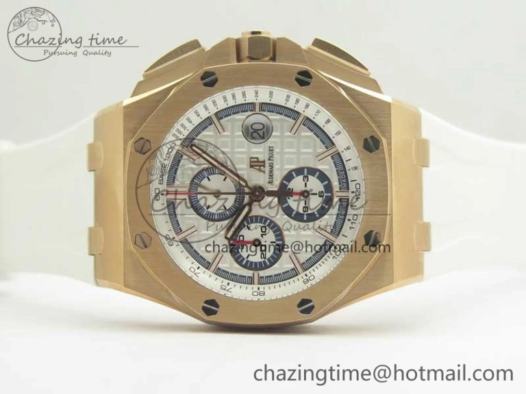 Classic Royal Oak Offshore 2017 44mm RG Summer Edition JF 1:1 Best Edition on White Rubber Strap A3126 V2 w  Cyclops 4930